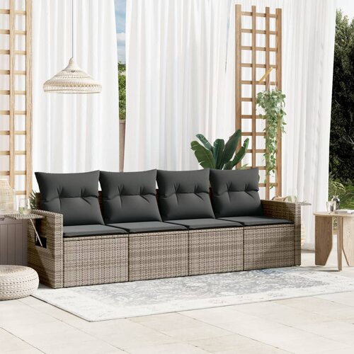  4-dijelni set vrtnih sofa od poliratana s jastucima sivi Slike