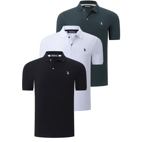 Dewberry TRIPLE SET T8561 MENS T-SHIRT-BLACK-WHITE-KHAKI Slike