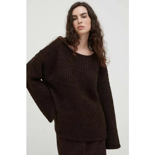 Lovechild Volnen pulover ženski, rjava barva