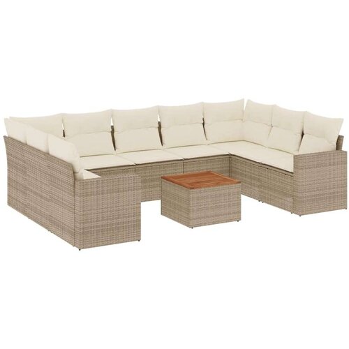 VidaXL 10-dijelni set vrtnih sofa s jastucima bež od poliratana Slike
