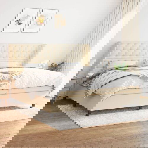 VidaXL Krevet s oprugama i madracem krem 200 x 200 cm od tkanine Slike