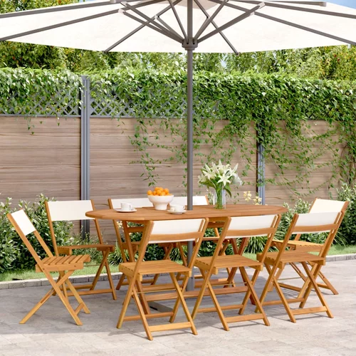 vidaXL Zložljivi vrtni stoli 8 kosov kremno belo blago in trden les