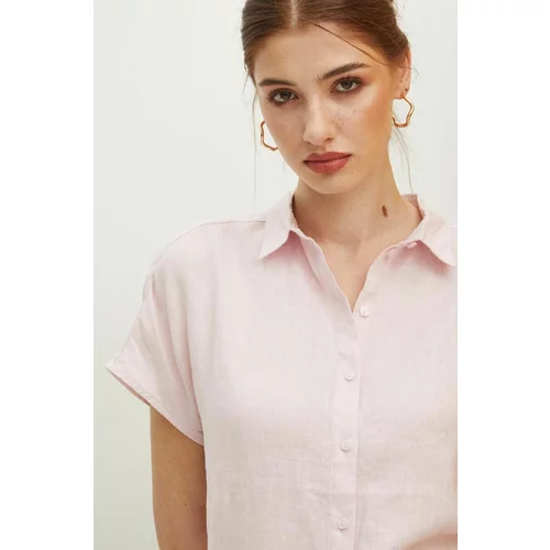 Medicine Lanena košulja za žene, boja: ružičasta, regular, s klasičnim ovratnikom