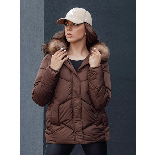 DStreet Women's winter jacket with hood WAYWARD brown