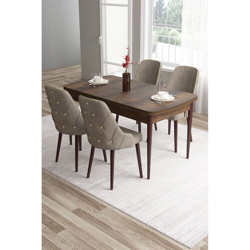 Hanah home trpezarijski set Tia, sto i 4 stolice, ploča u dekoru drveta Baroque, kapućino tkanina Babyface Cene