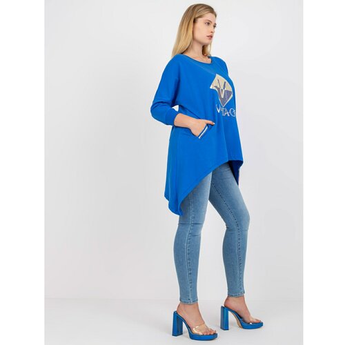 Fashion Hunters Dark blue plus size cotton blouse with pockets Cene