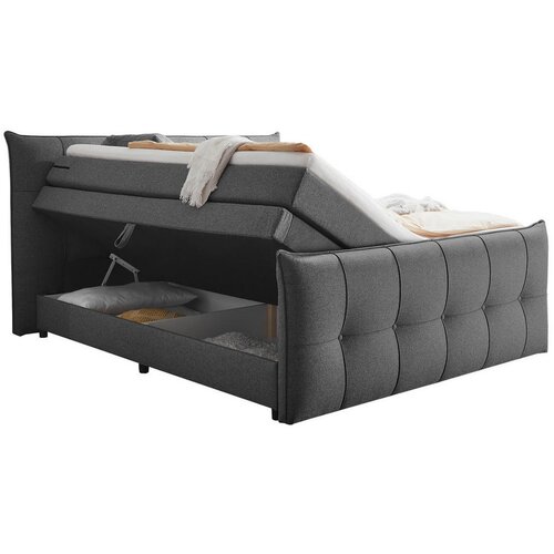 MID.YOU POSTELJA BOXSPRING 160 cm x 200 cm , tekstil, leseni material antracit Slike