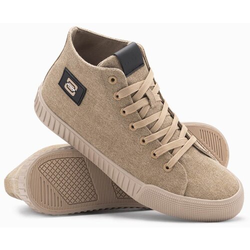 Ombre Men&amp;#039;s high-top sneakers with decorative piping - brown Slike
