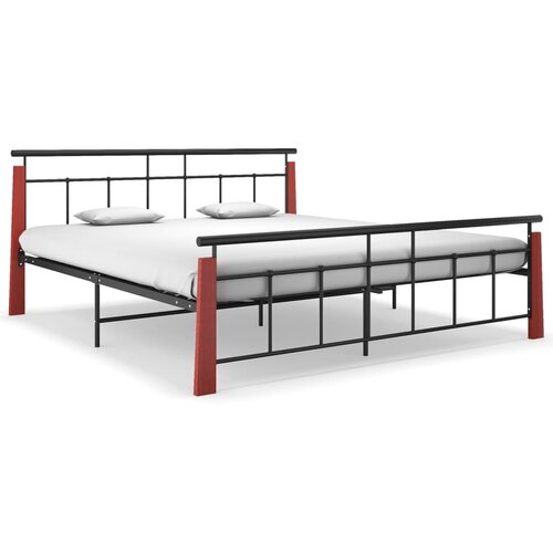 VidaXL Posteljni okvir kovina in trdna hrastovina 180x200 cm Slike