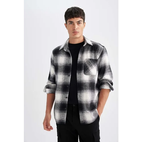 Defacto Regular Fit Polo Collar Plaid Flannel Long Sleeve Shirt