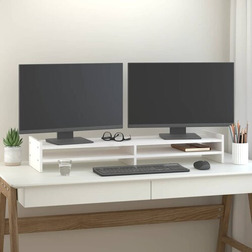  Stalak za monitor bijeli 100x27x15 cm od masivne borovine Cijene