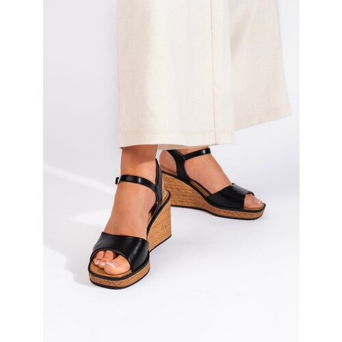 SERGIO LEONE Women's Black Wedge Sandals by Slike