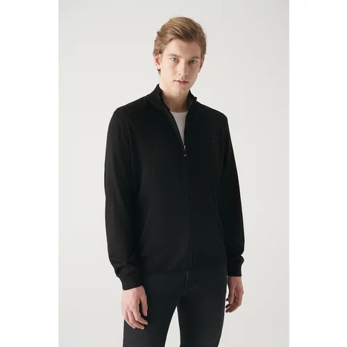 Avva Men's Black Wool Blended Half Zipper High Neck Standard Fit Regular Cut Cardigan