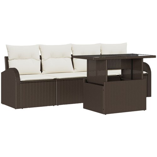 vidaXL 5-delna Vrtna Sedežna Garnitura z Blazinami Rjava Poli Ratan, 2-sedežna Vrtna Sofa s Shrambo in Blazinami Rjava Poli Ratan Cene