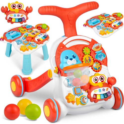 Ricokids 2-in-1 Educational Pusher Table RK-810 in White and Red for Toddlers, (21738554) Cene
