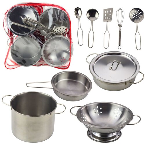  Set kuhinjskog pribora u ruksaku - metalni lonci i žlice, 12 komada Slike