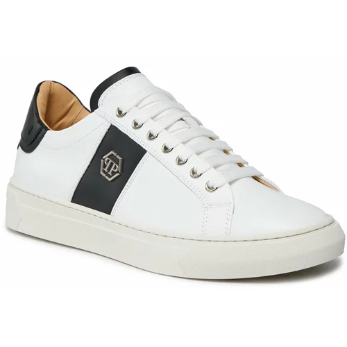 Philipp Plein Superge Leather Lo-Top Sneakers Hexagon AACS MSC3905 PLE075N White / Black 0102