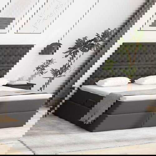 VidaXL Krevet S LED lampica s uzglavljem Siva 140 x 200 cm PVC Slike