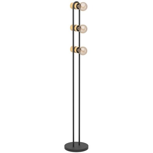 Eglo podna lampa Chieveley 43544, 3x E27, visina 140,5 cm, crna i prirodno drvo Slike