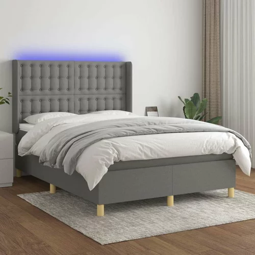  Box spring postelja z vzmetnico LED temno siva 140x190 cm blago, (20726430)