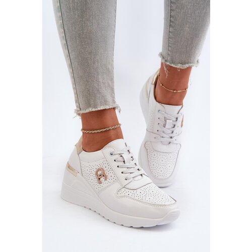 S. BARSKI Women's Leather Wedge Sneakers White D&A LR810 Cene