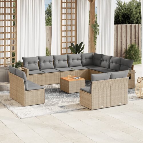 vidaXL 13-dijelni set vrtnih sofa s jastucima bež od poliratana Cijene