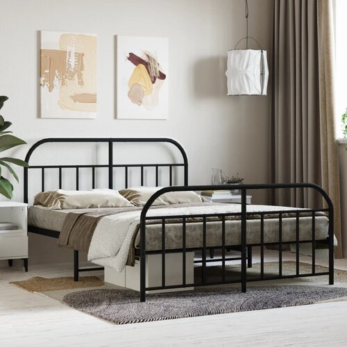 VidaXL Metalni okvir kreveta uzglavlje i podnožje crni 135x190 cm Slike