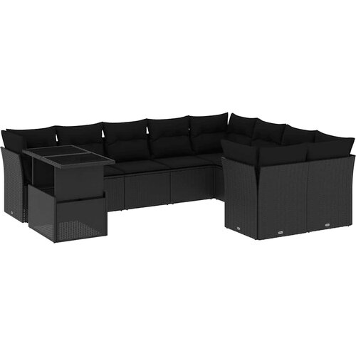  10-dijelni set vrtnih sofa s jastucima crni od poliratana Crna 100 x 55 x 73 cm Slike
