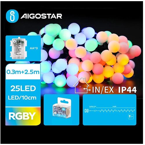 Aigostar spoljašnji LED lanac 25xLED/3xAA/8 funkcija 2,8 m IP44 višebojni Cene