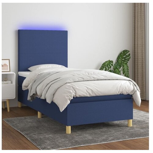  Box spring postelja z vzmetnico LED modra 100x200 cm blago Cene