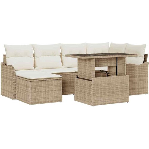 vidaXL Vrtna sedežna garnitura z blazino 7 pcs Bež Poly ratan, (5000021755) Cene