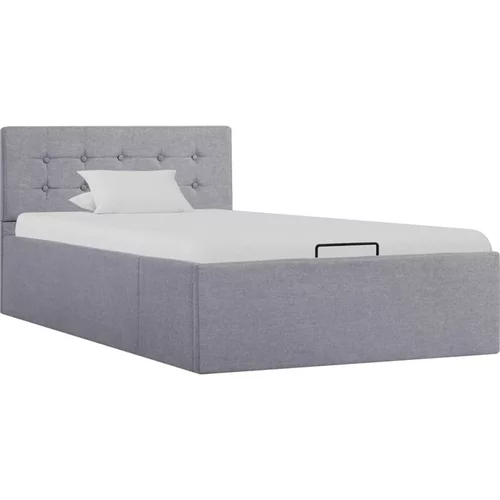  Dvižni posteljni okvir svetlo sivo blago 90x200 cm
