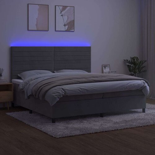  Krevet box spring s madracem LED svjetlosivi 200x200 cm bar&amp;scaron;un Slike