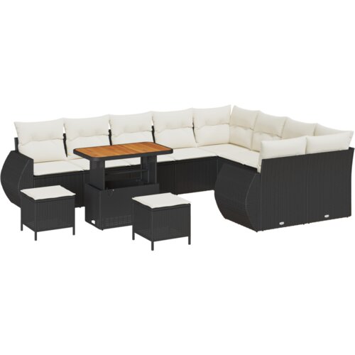  Set od 12 dijelova vrtnog sofa s jastucima crni poli ratan akacija Slike