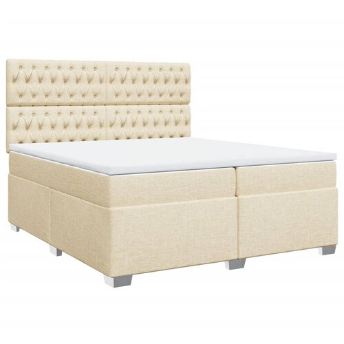 vidaXL Box spring postelja z vzmetnico krem 200x200 cm blago, (21302356) Cene