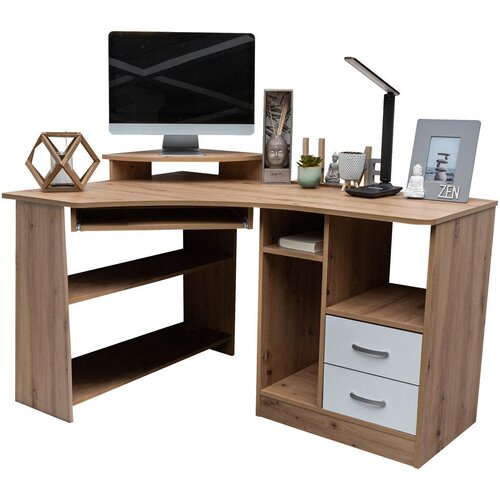 CARRYHOME kotna pisalna miza leseni material bela, barve hrasta Slike