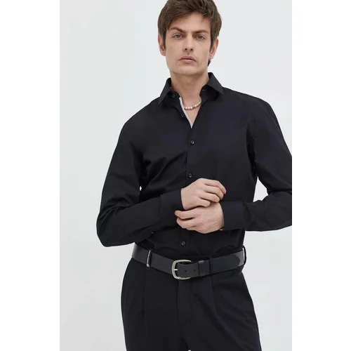 Hugo Bombažna srajca moška, črna barva