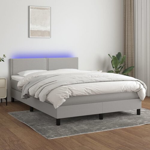 VidaXL Krevet box spring s madracem LED svjetlosivi 140x200 cm tkanina Slike