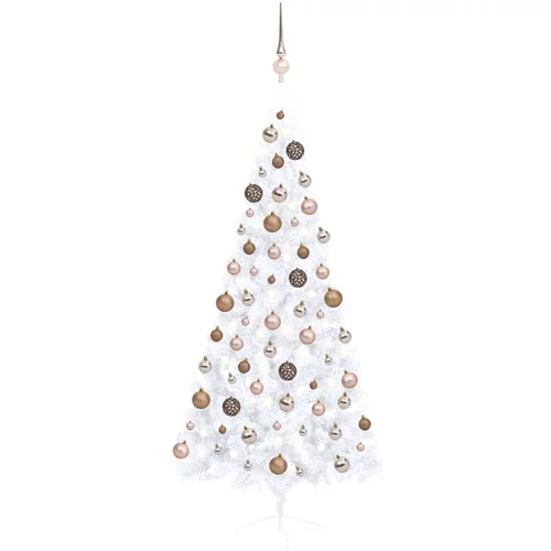  Umjetna polovica božićnog drvca LED s kuglicama bijela 180 cm