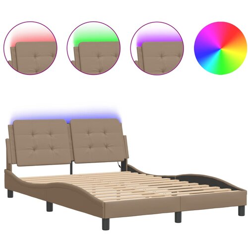 vidaXL Posteljni okvir z LED lučkami kapučino 140x190 cm umetno usnje, (21111599) Cene