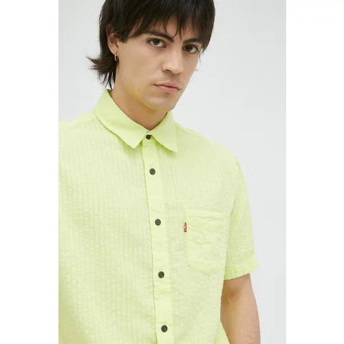 Levi's Pamučna košulja za muškarce, boja: zelena, regular, s klasičnim ovratnikom