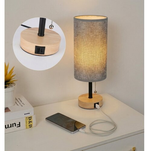  Brilagi - Stona lampa sa USB portom TABLON 1xE27/25W/230V hrast/crna/siva Slike