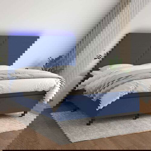 Box spring s madracem LED plavi 140x190 cm od tkanine Slike