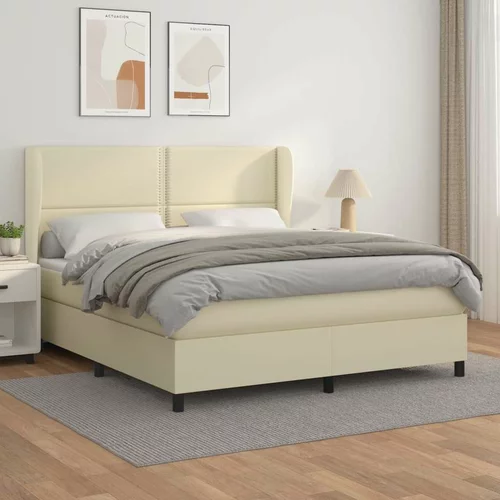  Box spring postelja z vzmetnico krem 160x200 cm umetno usnje, (20897041)