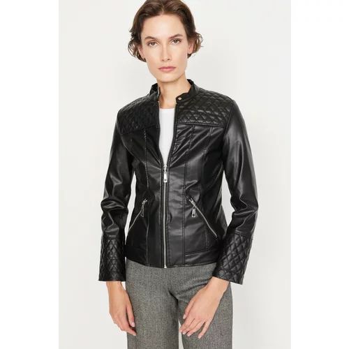Trendyol Black Fitted Faux Leather Biker Coat