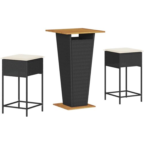  3-dijelni vrtni barski set od poliratana s jastucima crni Crna 60 x 60 x 110 cm Slike