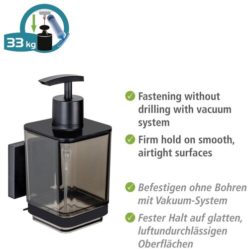 Wenko Črn plastičen dozirnik za milo z namestitvijo brez vrtanja 340 ml Quadro &amp;ndash; Slike