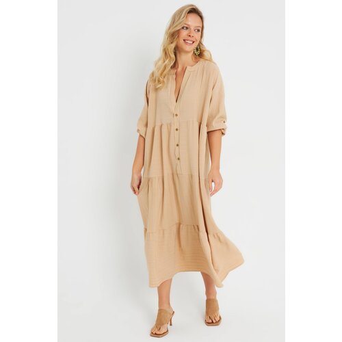 Cool &amp;amp; Sexy Women&amp;#039;s Loose Midi Dress Camel Q982 Slike