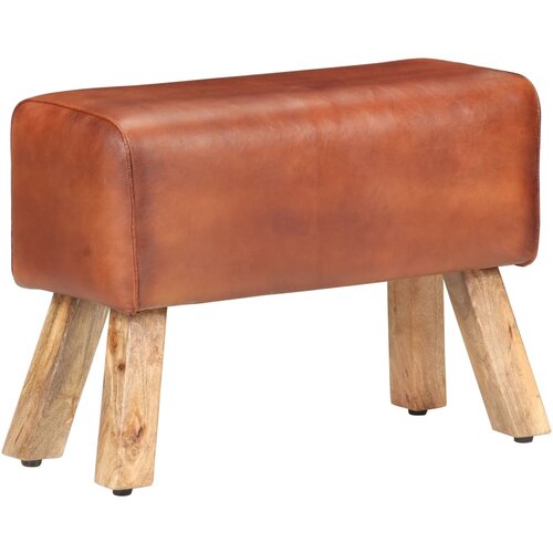 VidaXL Telovadna klop 58 cm rjava pravo usnje in trden mangov les Slike