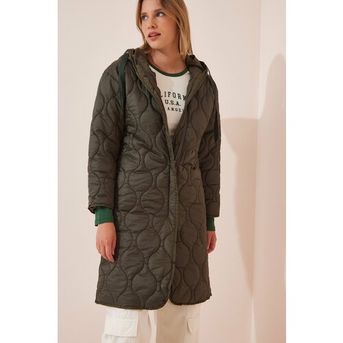 Happiness İstanbul Women's Khaki Hooded Quilted Coat Slike
